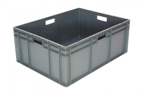 Bac empilable Euronorm - 800x600x320mm - standard fond et c&ocirc;t&eacute;s pleins  - Gris (Neuf)