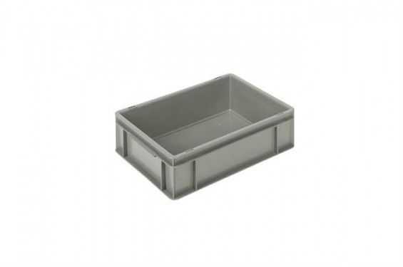 Bac empilable Euronorm - 400x300x120mm - standard fond et c&ocirc;t&eacute;s pleins  - Gris (Neuf)