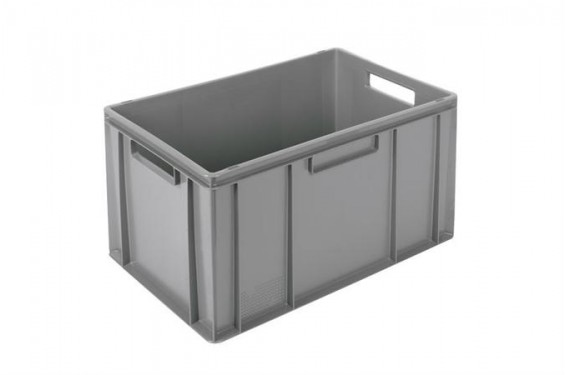 Bac empilable Euronorm - 600x400x320mm - standard fond et c&ocirc;t&eacute;s pleins  - Gris (Neuf)