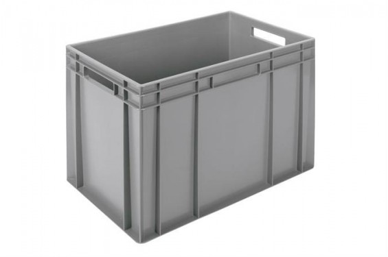 Bac empilable Euronorm - 600x400x426mm - standard fond et c&ocirc;t&eacute;s pleins  - Gris (Neuf)