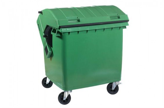 Conteneur à déchets sur roues pivotantes - 1100L - Vert (Neuf)