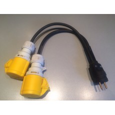 Câble Y électrique ACL 110V 16A - 2 prises femelle CEE 3 pôles vers prise mâle - Titanex 3g1.5 - 1m (Neuf)