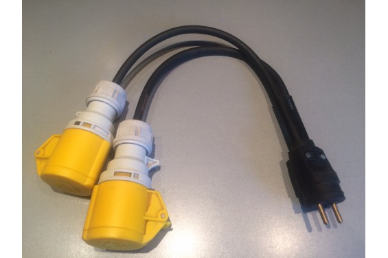 Câble Y électrique ACL 110V 16A - 2 prises femelle CEE 3 pôles vers prise mâle - Titanex 3g1.5 - 1m (Neuf)