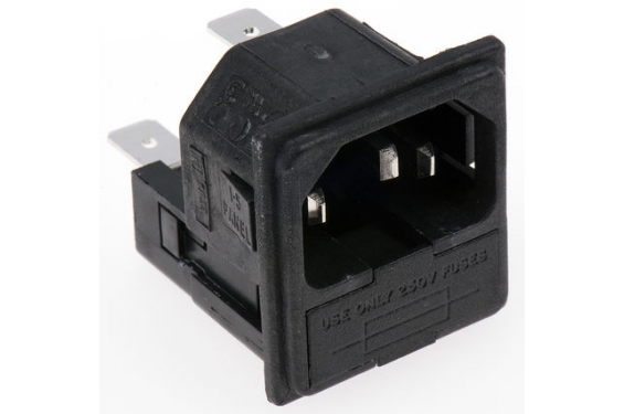 Connecteur IEC C14 m&acirc;le Snap-In droit &agrave; souder - 10A - 250VCA (Neuf)