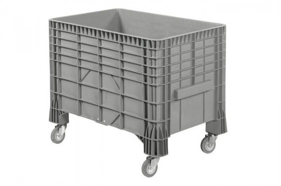 Caisse Palette sur 4 roues dont 2 avec freins - 1200x800x800mm - 510 l - Gris (Neuf)