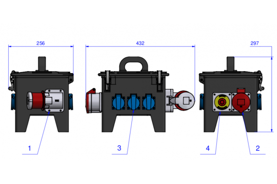 BALS - Boitier d'alimentation 1 t&eacute;tra 32A  6 mono 16A avec bouton d'arr&ecirc;t d'urgence (Neuf)