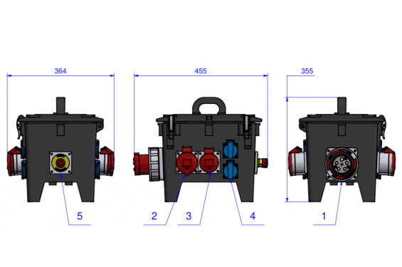 BALS - Boitier d'alimentation 1 tétra 63A  2 tétra 32A + 2 tétra 16 A + 4 mono 16A avec bouton d'arrêt d'urgence (Neuf)