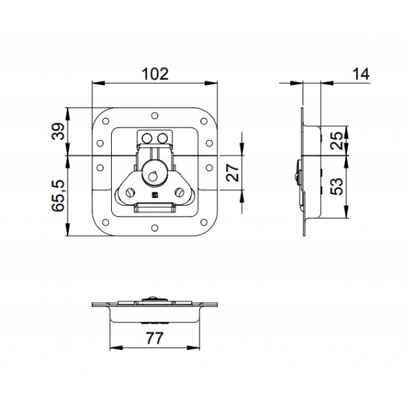 Loquet Papillon Encastré Pour Flight Case / Road Case - Profondeur 8mm - Dimensions 82x77mm - Métal Argenté - Pour Boîtier équipement Photo, Micro, Etc.